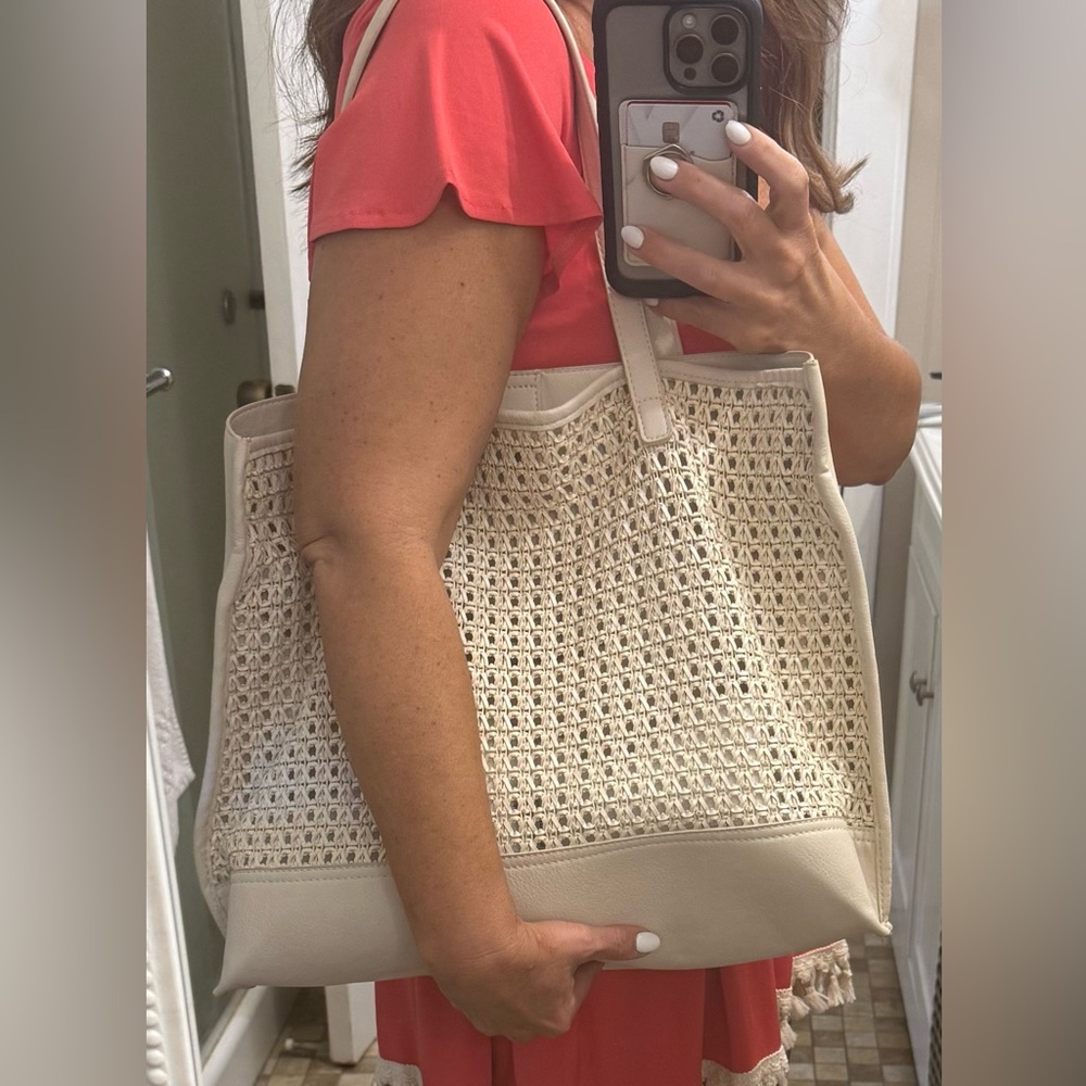 Anthropologie Cream Woven Tote Bag